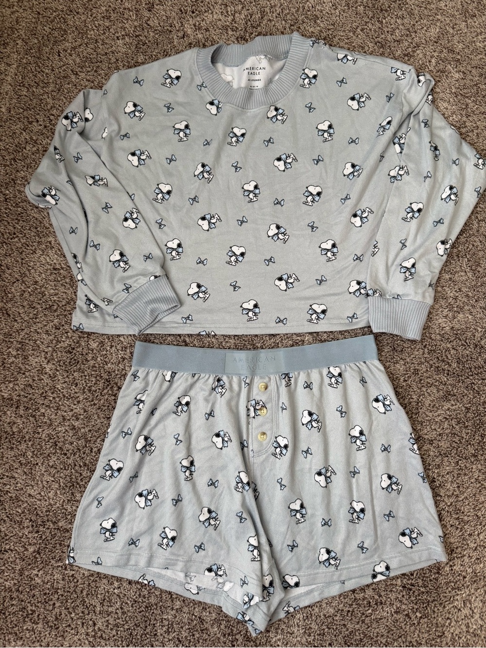 American Eagle Outfitters Light Blue Snoopy Pajama Set